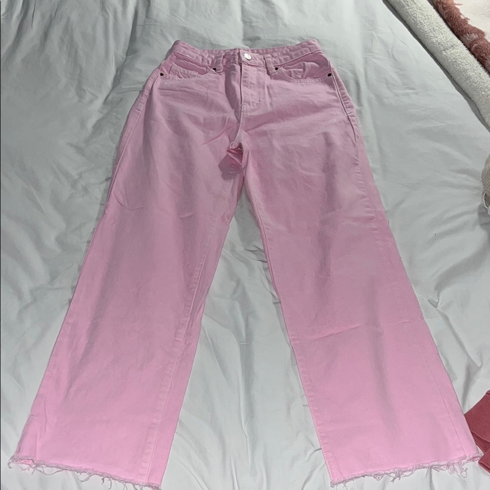 Flare Pink Wide Leg Jeans with Relaxed Fit